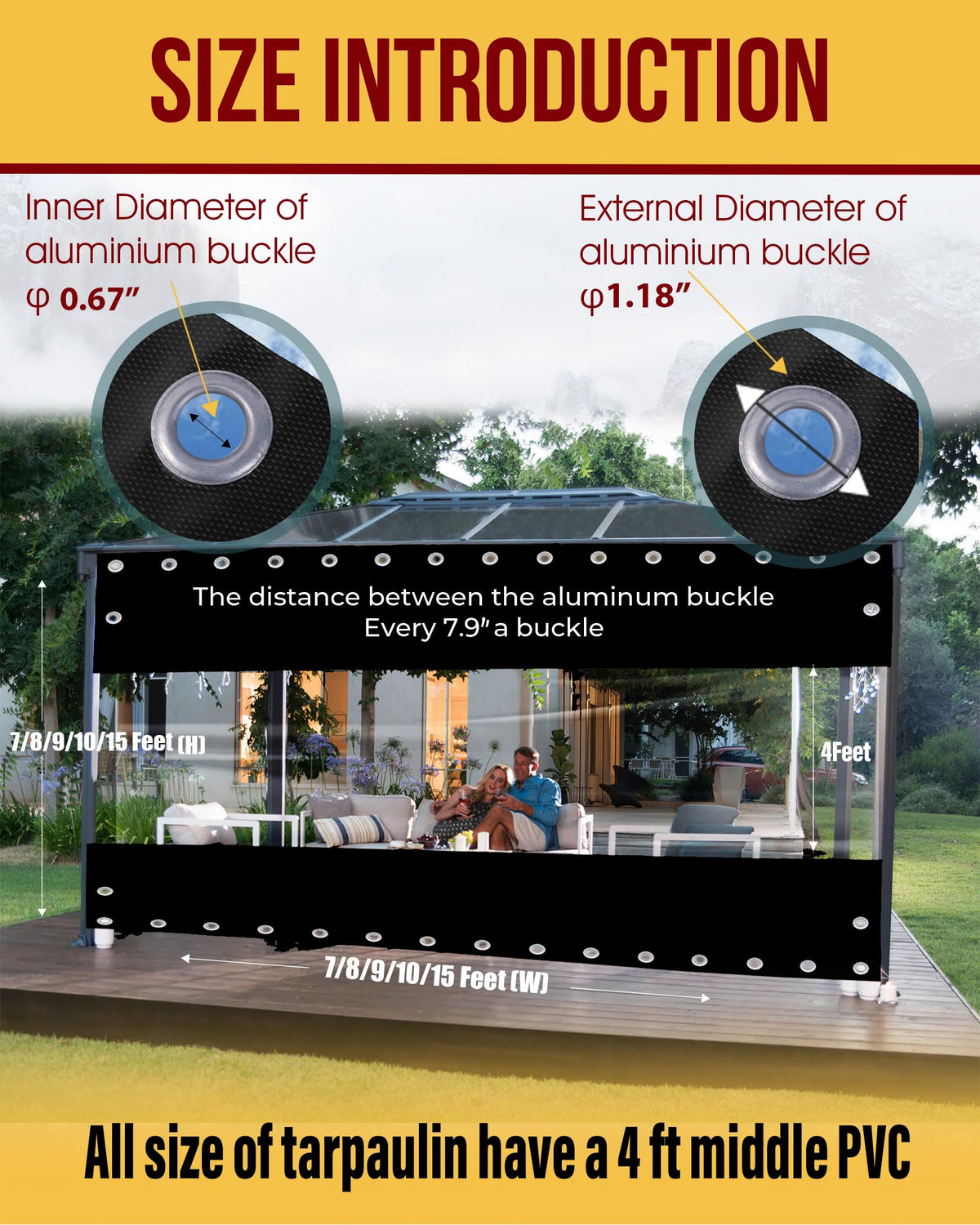 8'H x 15'W Vinyl Curtains 19oz, Outdoor Clear Vinyl Patio Enclosure, Heavy Duty Clear Tarp Waterproof Vinyl Tarps with