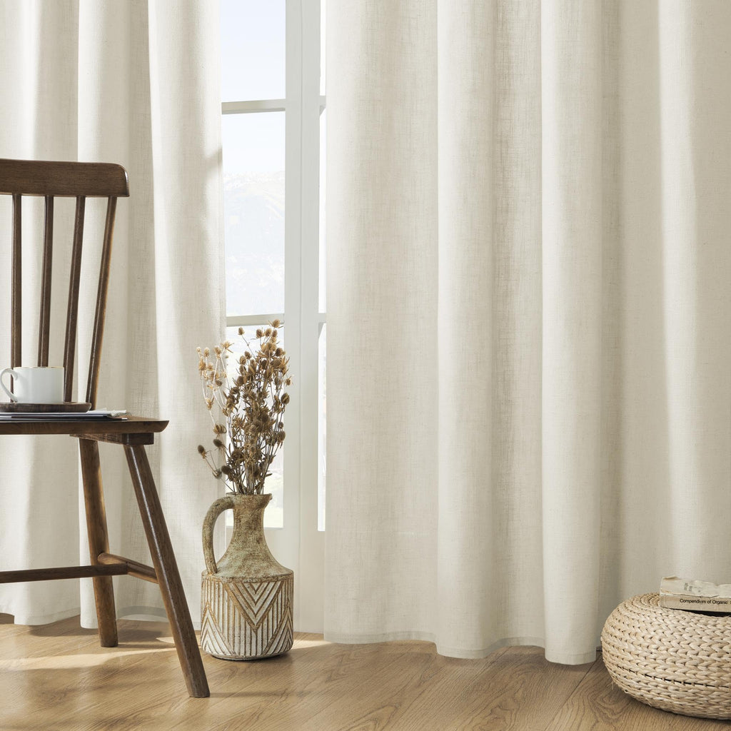 Linen Curtains 96 inch Length 2 Panel Set, Light Filtering Curtain Bedroom, 52 inch Wide Drapes with Rod Pocket Back
