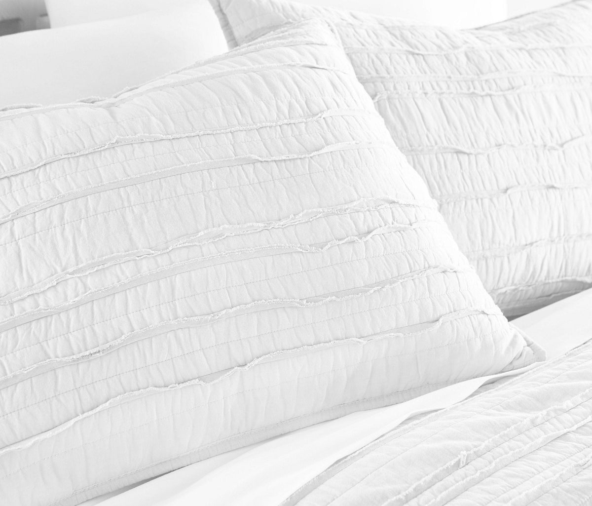 Katy 3-piece Solid Raw Edge 100% Cotton Pre-Washed Soft-Finished Quilt Set (White)