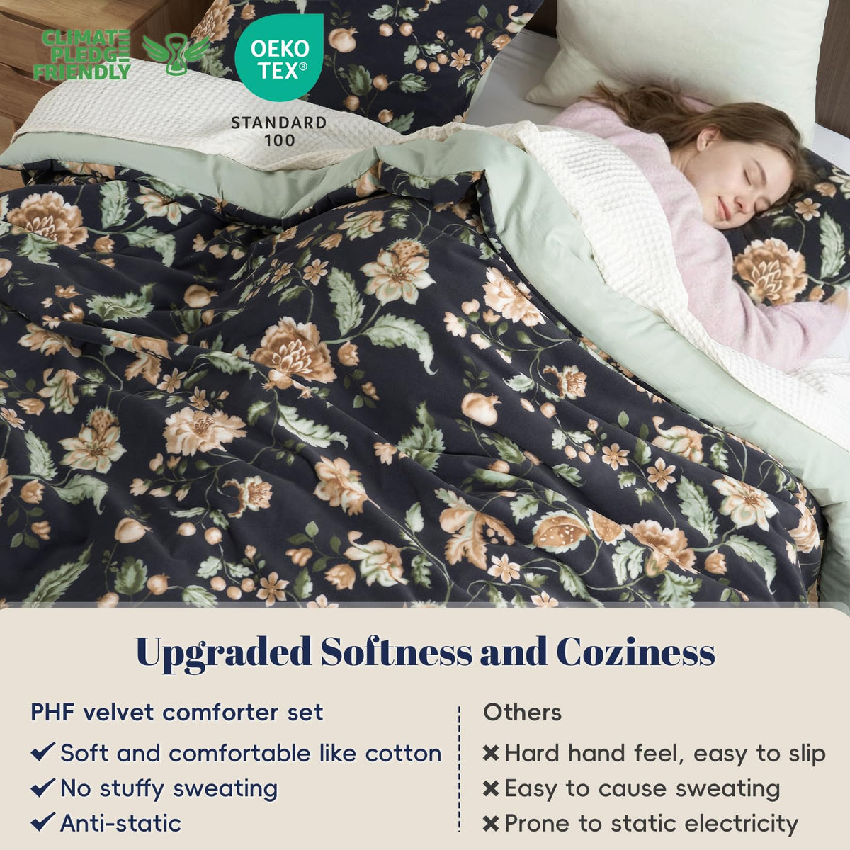 Super Soft Velvet Comforter Set - 3-Piece Lightweight Warmth & Anti-Static Floral Bedding Set, 1 Vibrant
