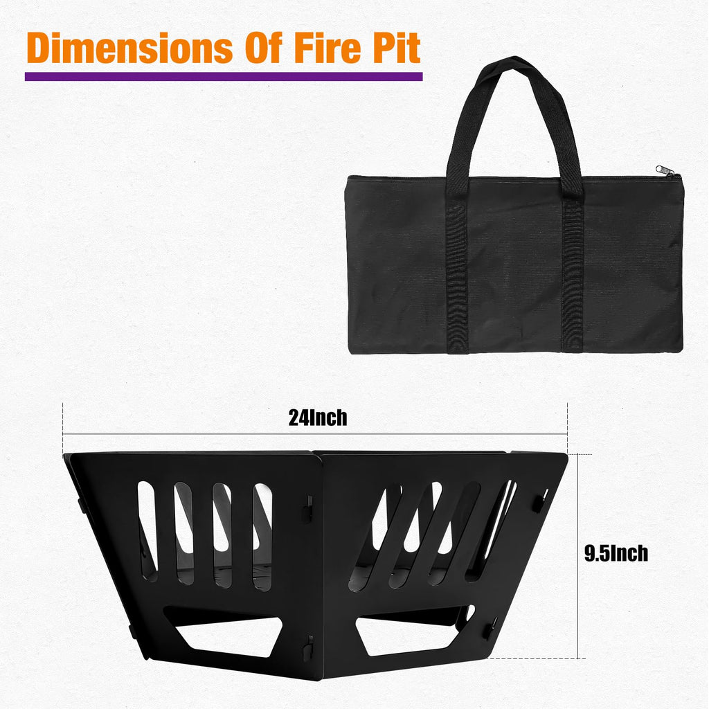 24-Inch Portable Fire Pit with Carry Bag
