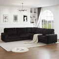 Black Sectional Couches for Living Room, Oversized Corduroy Couch, Sectional Corner Sofa with Cup Holders & USB