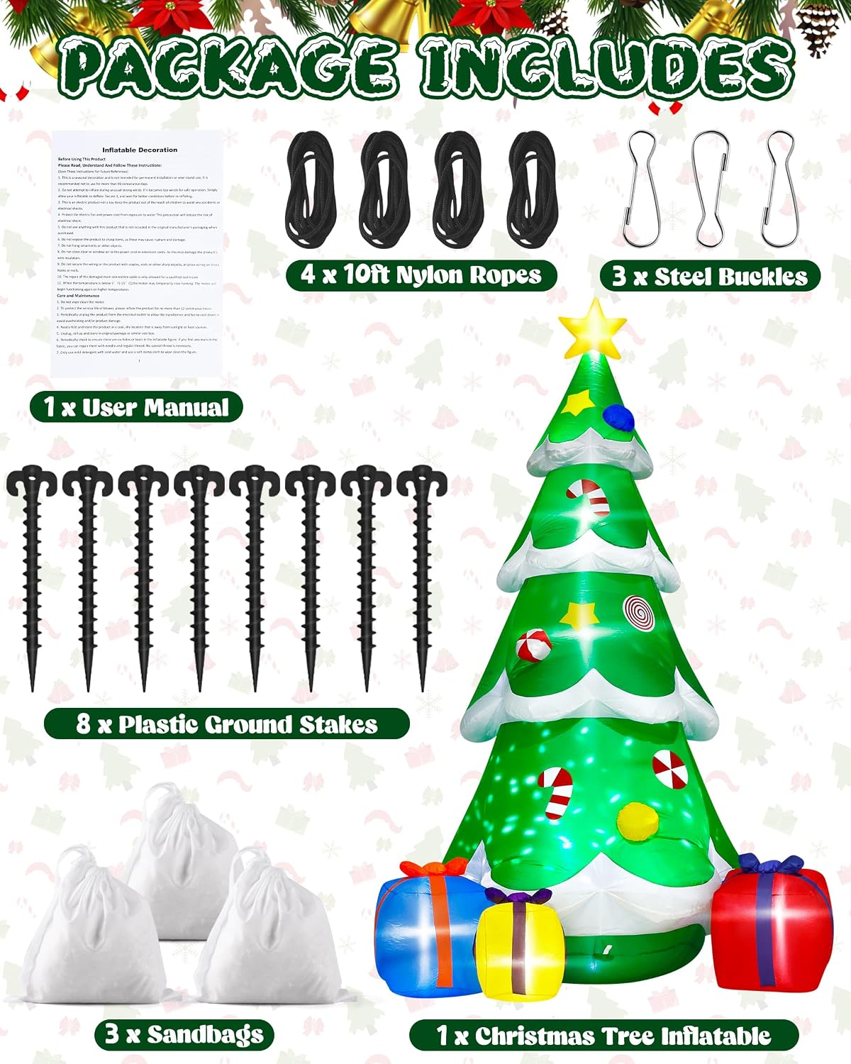 12FT Christmas Tree Inflatables, Giant Blow Up Christmas Tree Decorations