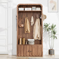 Narrow Hall Tree with Bench and Shoe Storage, Arched Mudroom Bench with Storage and Hooks, Modern Rustic Entryway
