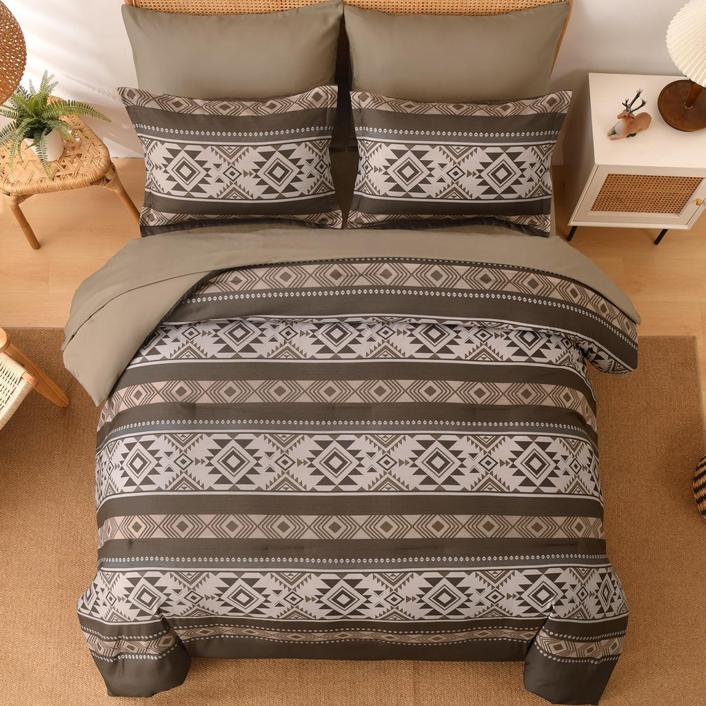 Brown Comforter Set, 7 Pieces Boho Western Bedding Set