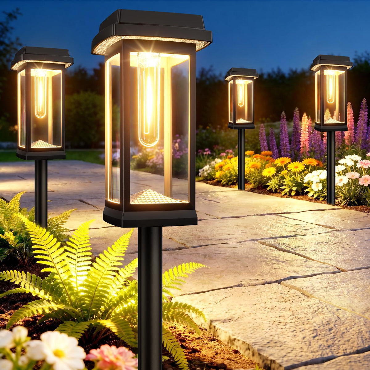 Solar Pathway Lights Outdoor, 4 Pack Upgraded Solar Garden Lights Solar Powered, Solar Lights Outdoor Waterproof