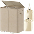Double Laundry Hamper with Lid, Removable Laundry Bags, Beige