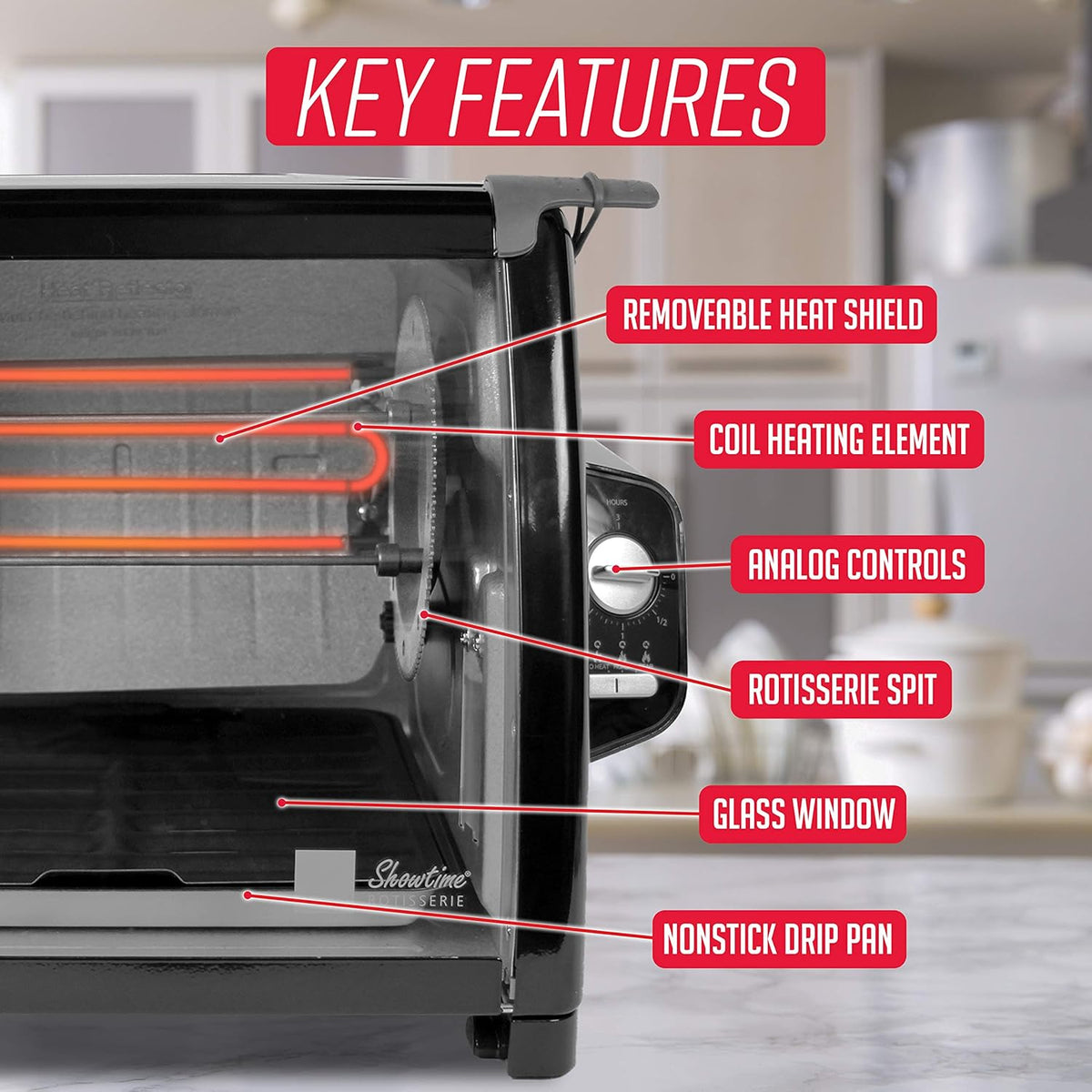 Modern Rotisserie Oven, Large Capacity (12lbs) Countertop Oven, Multi-Purpose Basket for Versatile Cooking, Easy-to-Use Controls