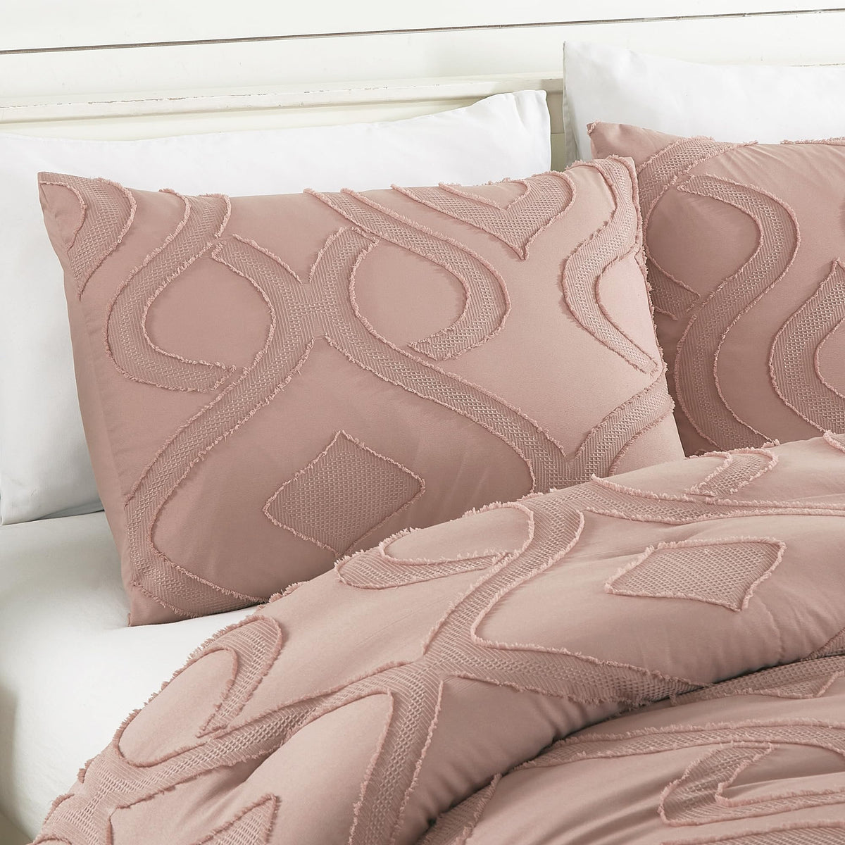 7-Piece Inara Pink Comforter Set Clip Jacquard Bedding