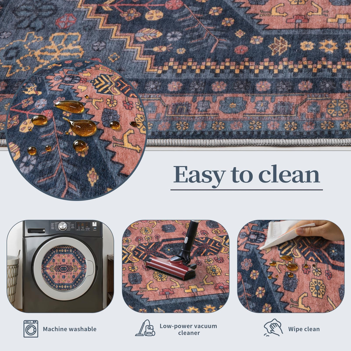 Runner Rug, Washable Hallway Vintage Low-Pile Kitchen Carpet