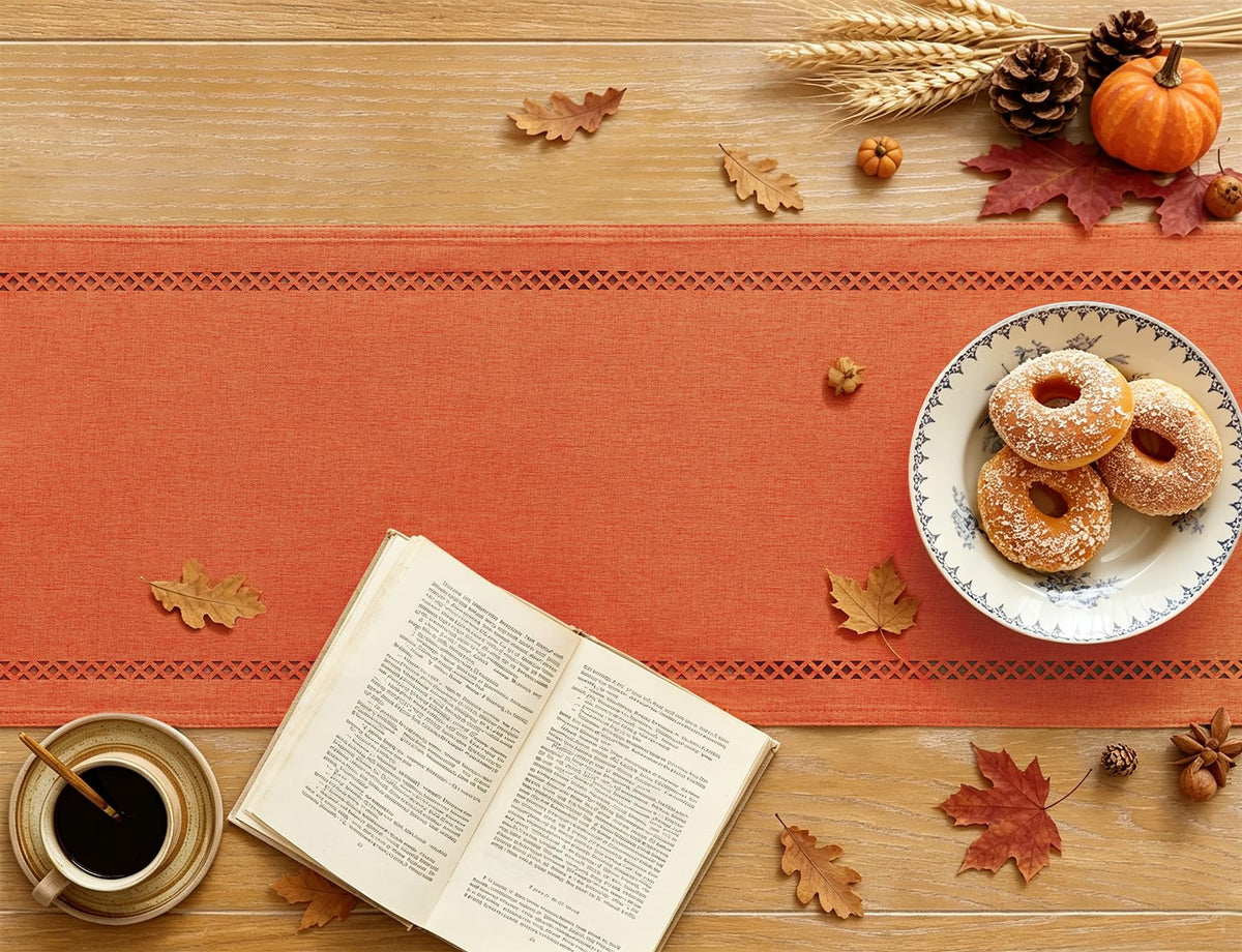 Orange Burlap Table Runner, Fall Table Runners 108 inches Long