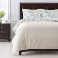 Premium 5-Piece Reversible Soft Brushed Microfiber Velvet Bedding Comforter Duvet Cover Set - Blue Cream Toile Peony