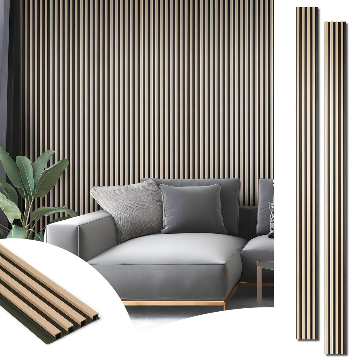 96 x 6 Inch WPC 3D Fluted Wood Textured Slat Wall Panels, 8-Pack, Oak