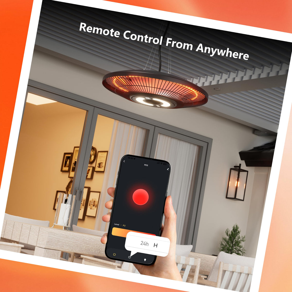 Hanging Heater, Electric Patio Heater with Light, Wifi Control, 1500W Infrared 2 Heat Levels, 24H Timers, Ceiling