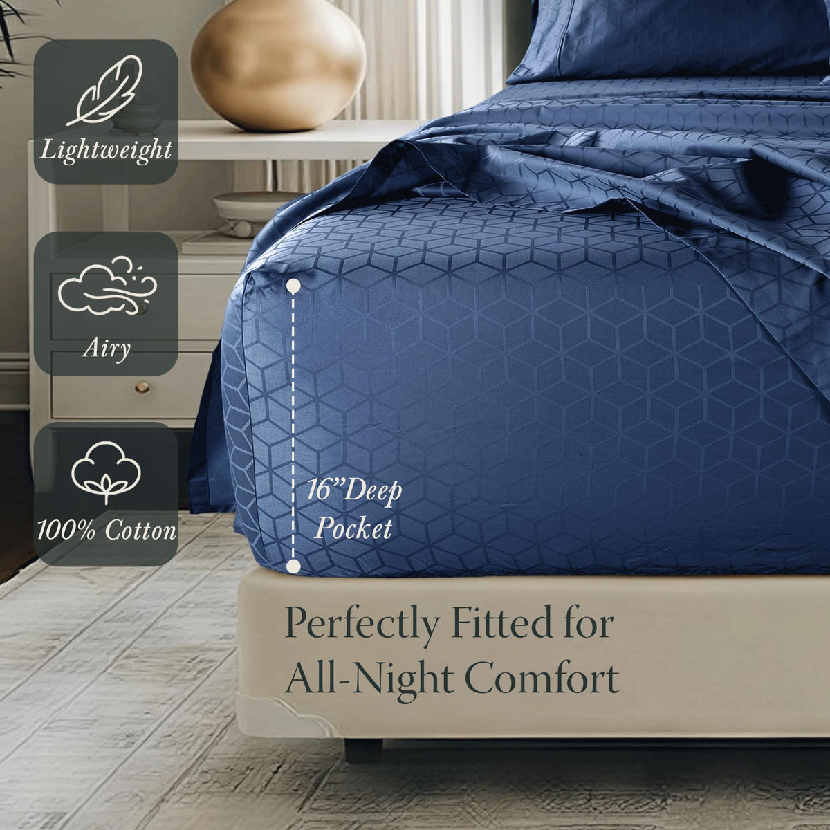 400 Thread Count Egyptian Cotton King Sheet Set, Jacquard Damask