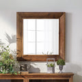 Rustic Farmhouse Wall Mirror, Solid Wood Frame Square Decorative Mirror, Country Style Accent Mirror, 32"x32"