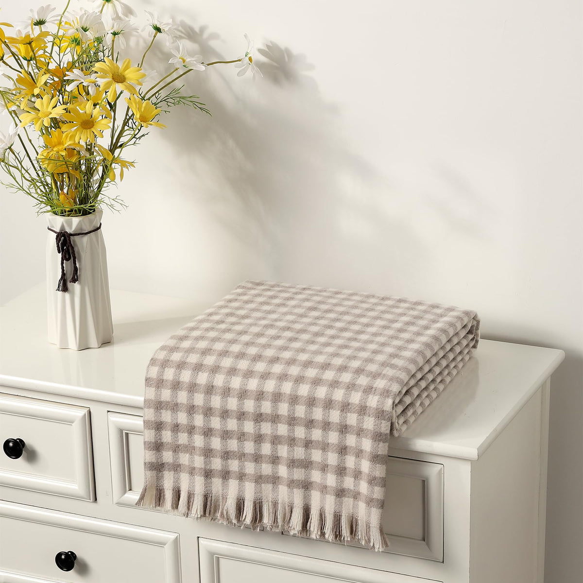 Farmhouse Boho Knitted Throw Blanket for Couch Sofa Chair Bed Home Decoration