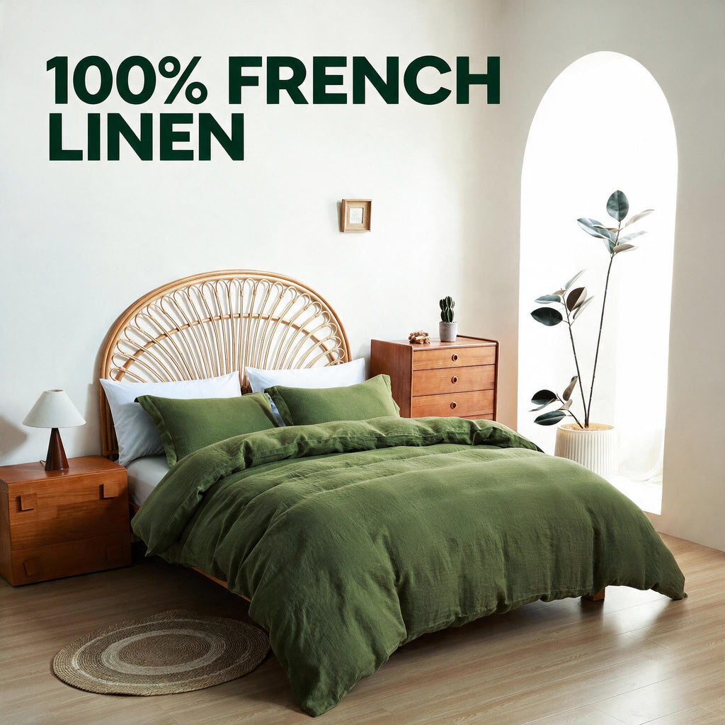 100% French Flax Linen Duvet Cover Set, 88''x92'' 3 Pcs with 4 Corner Ties and Button Closure, Soft and