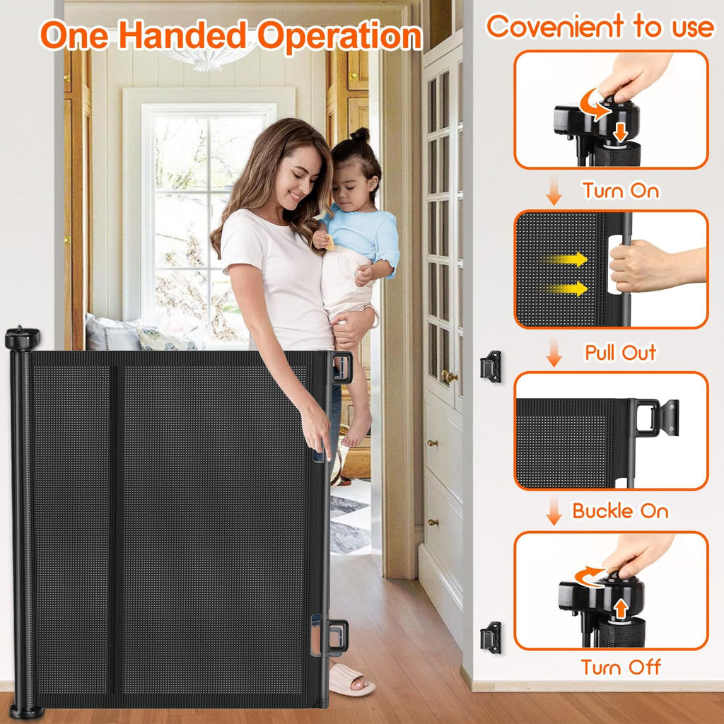 120 Inch Retractable Baby Gates Extra Wide Reinforced Baby Dog Gate