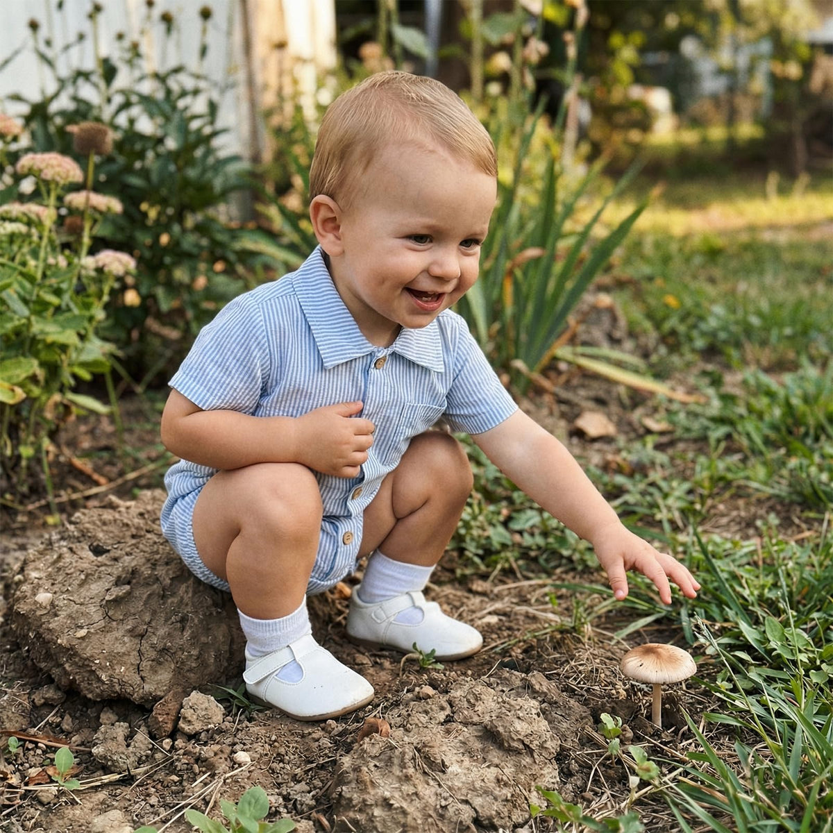 Newborn Baby Boy Clothes Turndown Collar Striped Long/Short Sleeve Romper Button Up Jumpsuit Shirt Bodysuit