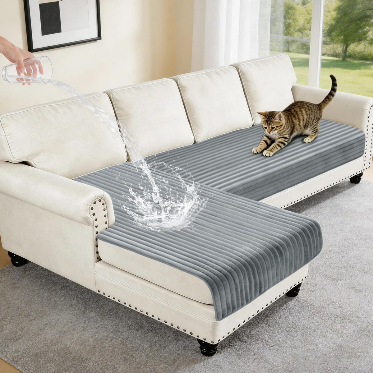 100% Waterproof Couch Covers for Sectional Sofa, Washable Couch Cover, L Shaped Couch Cover for Dogs, Non Slip 2