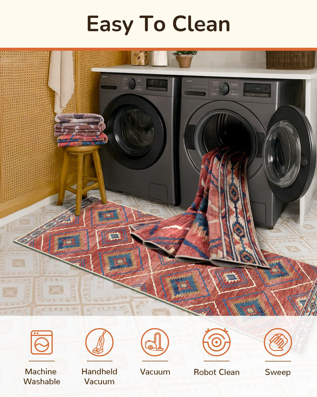 Washable Area Rug Runner Red/Orange