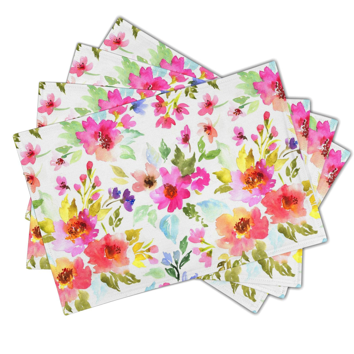 Spring Summer Floral Placemats Set of 6 18x12 Inch Watercolor Flowers Colorful Linen Place Mat Heat-Resistant