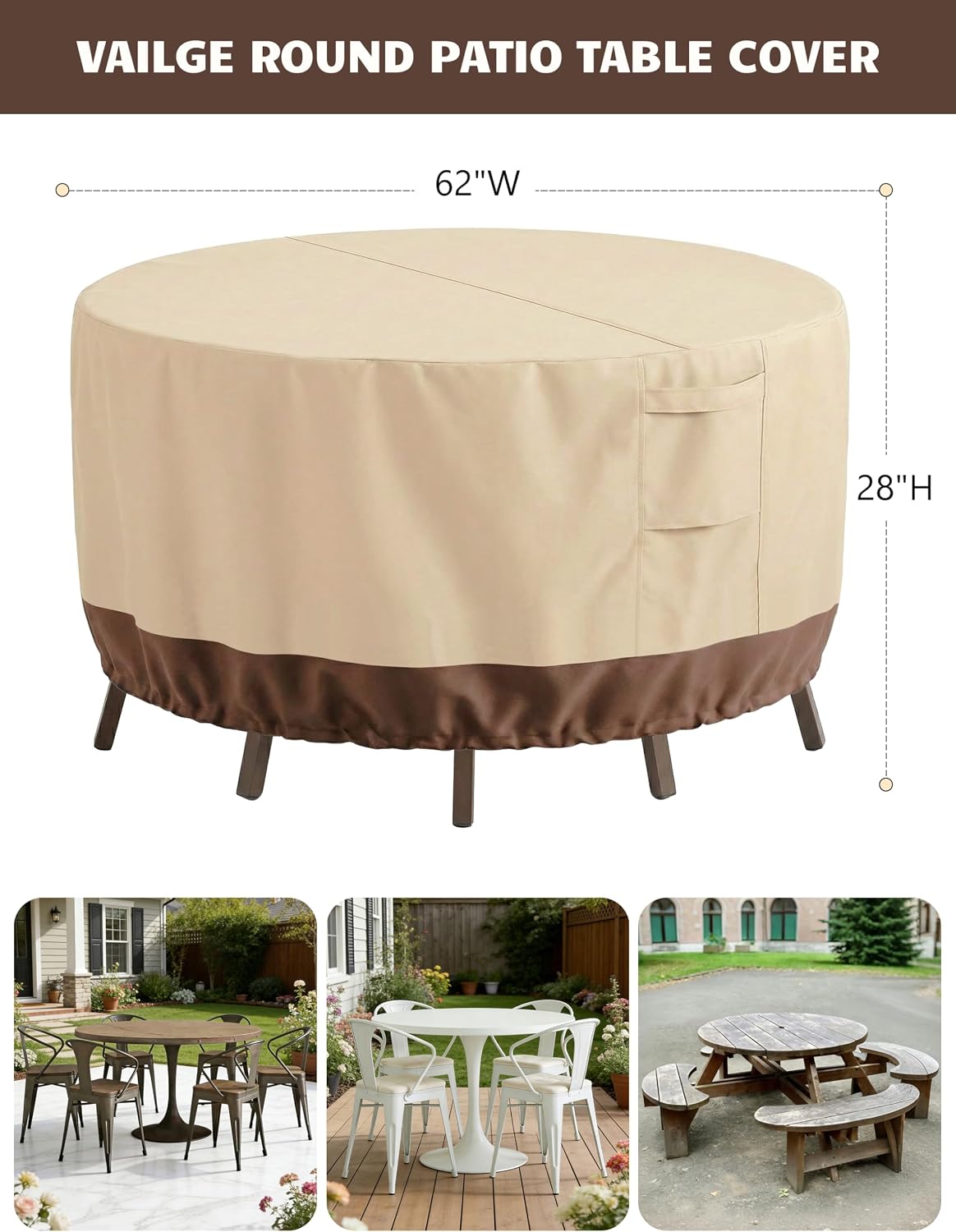 Patio Outdoor Furniture Covers Waterproof, Round Outdoor Table Cover | Heavy Duty 600D Oxford Patio Table and Chairs