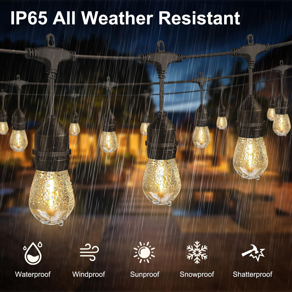 Outdoor String Light 64Bulbs (1.5FT Bulbs Spacing), 120W Dimmer Remote