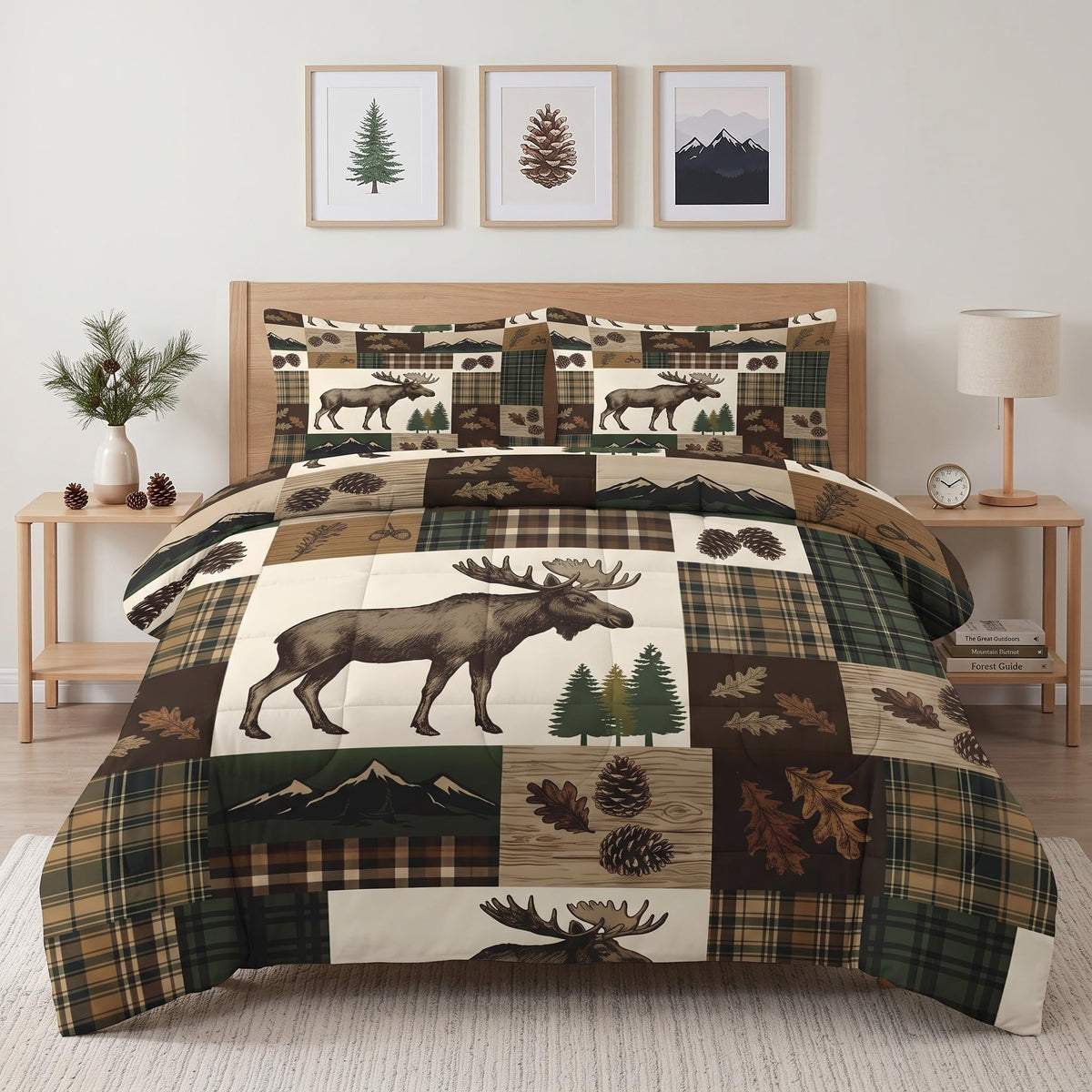 Comforter Set, 2 Pieces Rustic Plaid Bedding Set