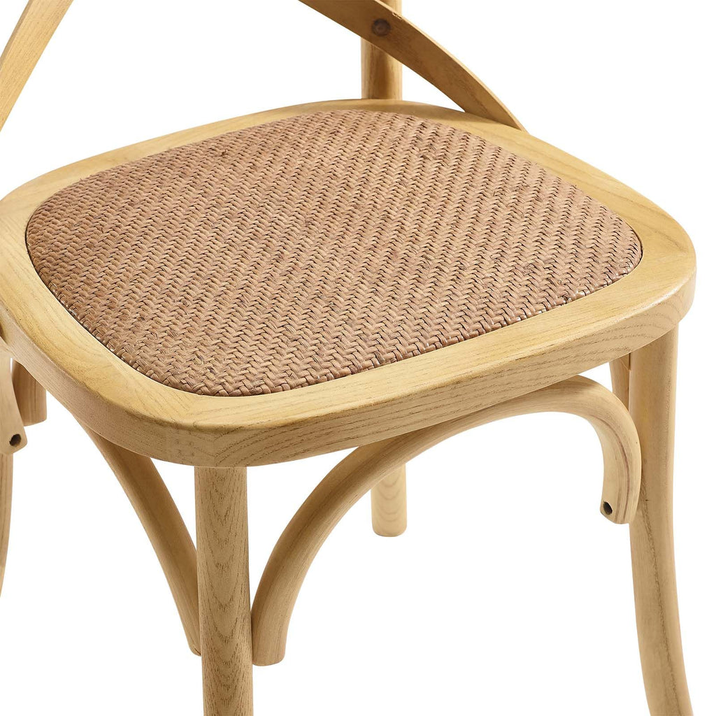 Gear Rustic Modern Farmhouse Elm Wood Rattan Dining Chair in Natural