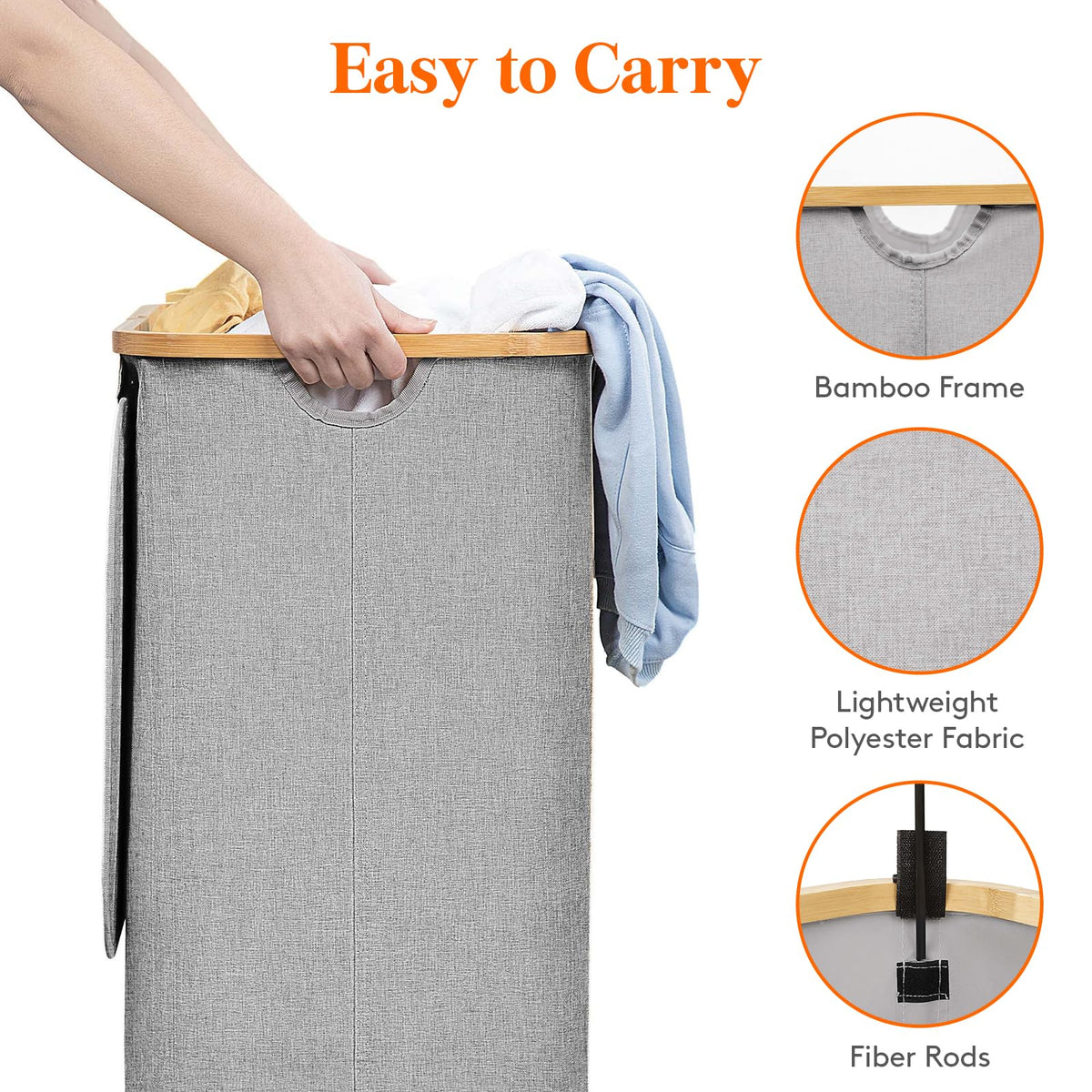 105L Large Laundry Basket with Lid, Removable Bags, Light Gray