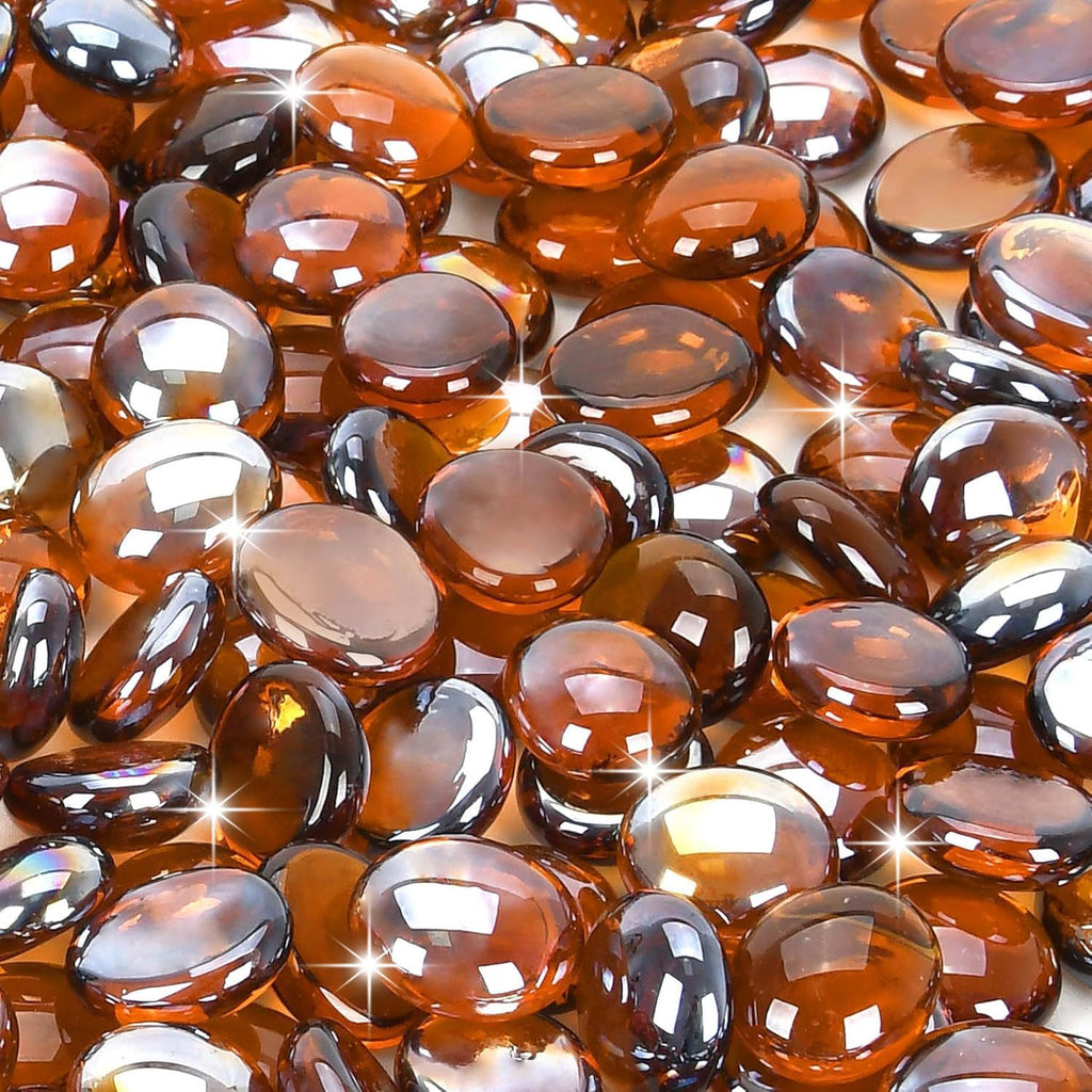 Amber Fire Glass Beads, 3/4 Inch Fire Pit Glass 10lb