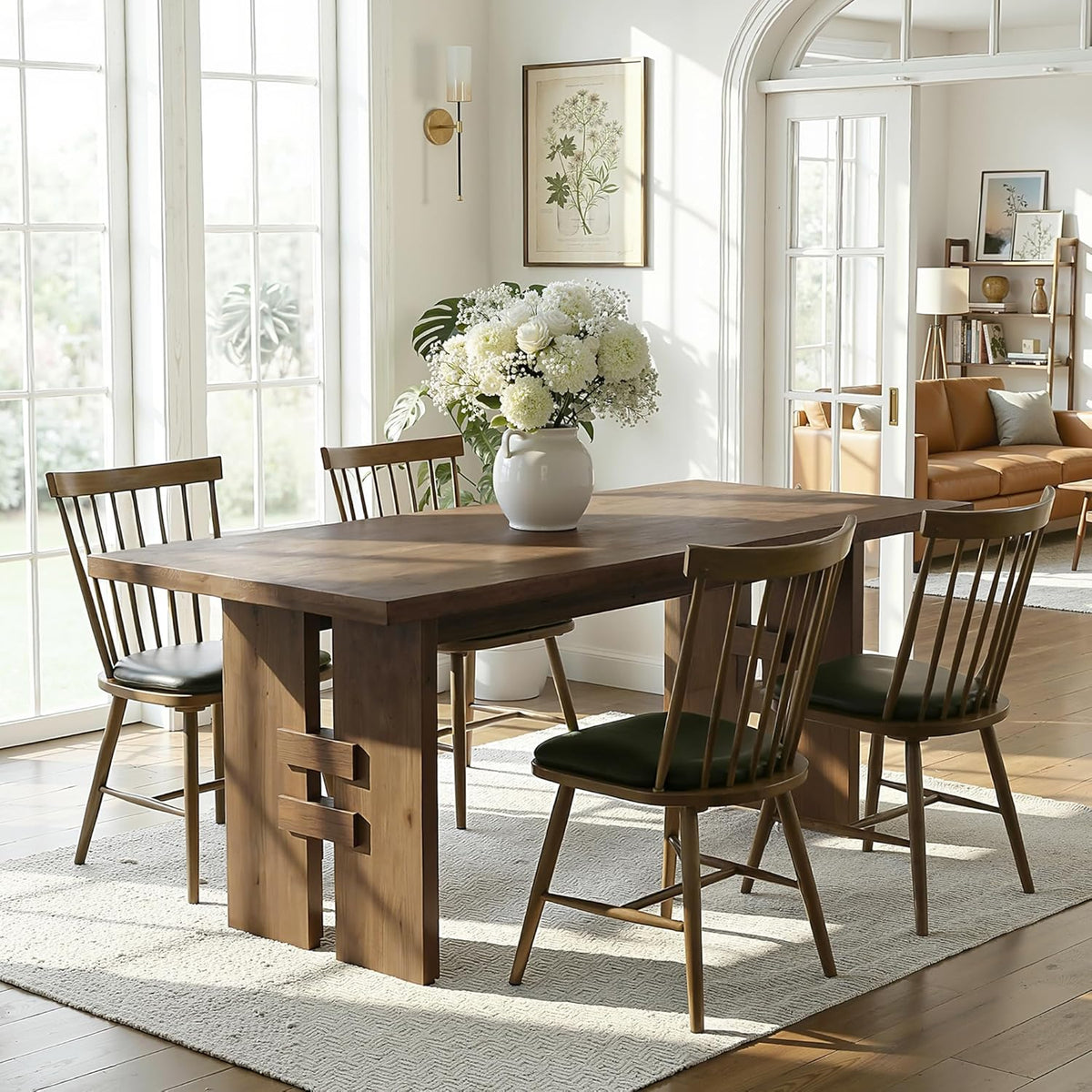 63-Inch Dining Table for 4-6, Solid Wood Kitchen Table with Large Tabletop and Heavy Duty Legs, Rectangular Farmhouse