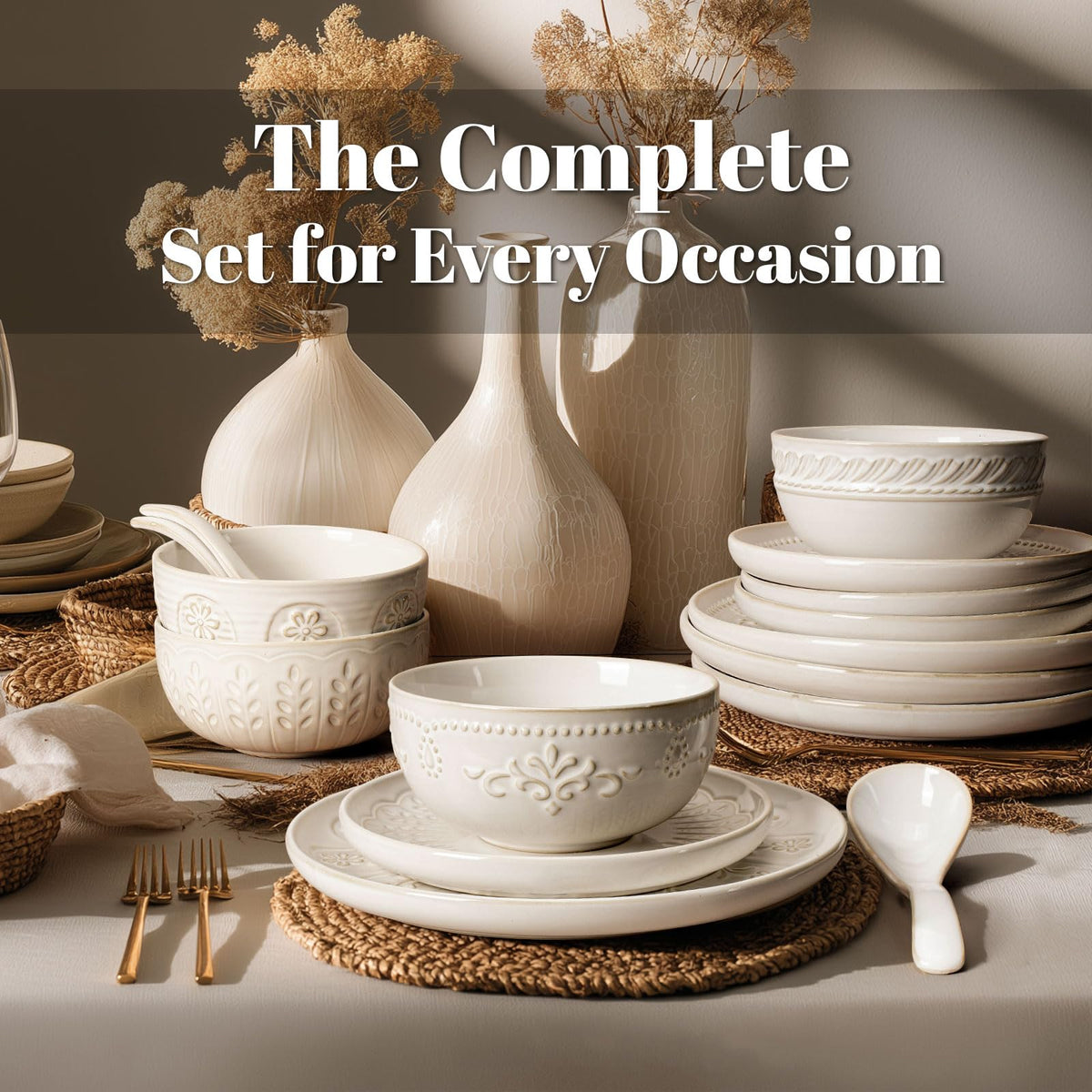 Plates And Bowls Sets, 16 Pieces Dinnerware Sets, Dish Set For 4, Ceramic Kitchen Bowl And Plate Set, Embossed White