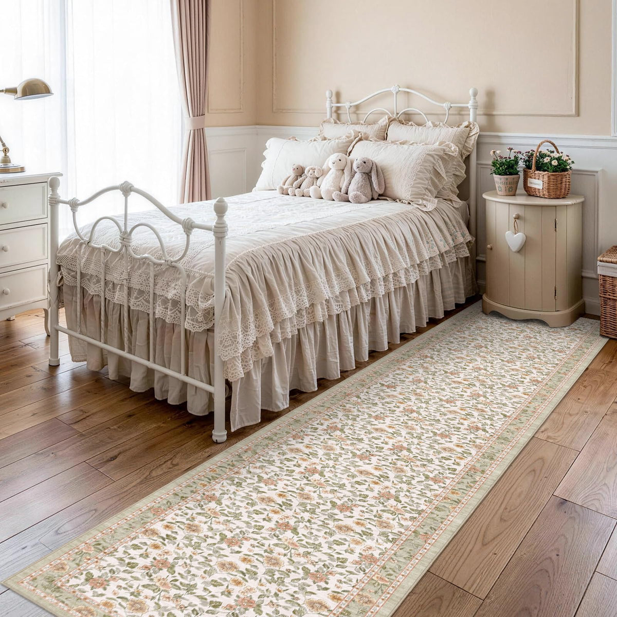 Floral Non-Slip Hallway Runner : Washable Vintage Cottagecore Botanical Rug Easy Clean Soft Thin Carpet Entryway