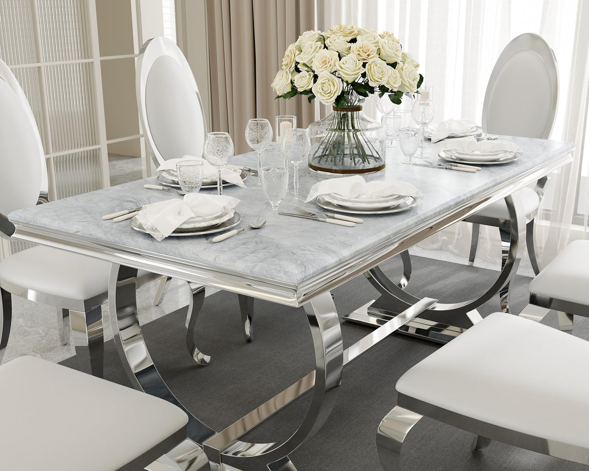 Dining Table, 70" Rectangular Modern Kitchen and Dining Room Table with Silver U-Base in Grey Silver