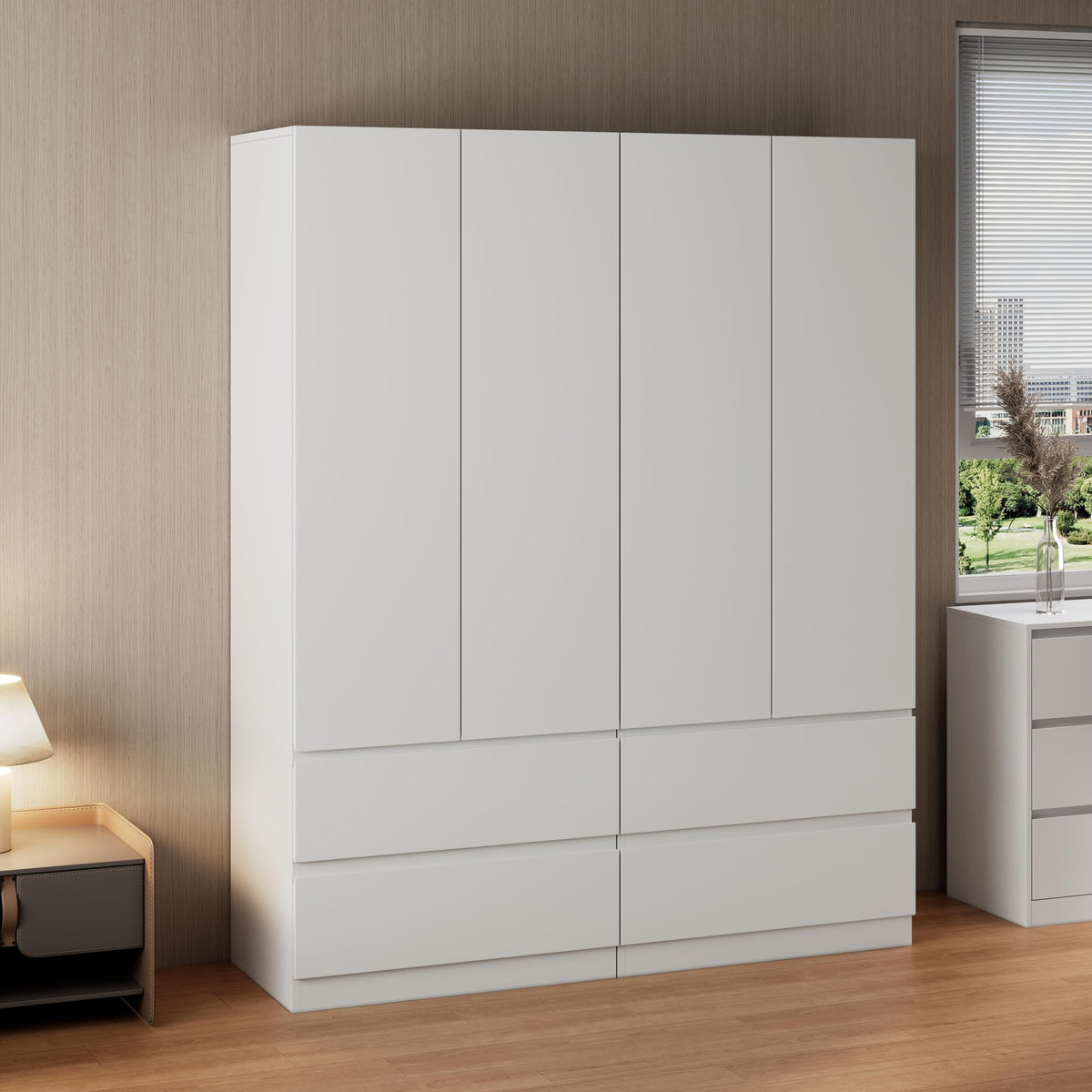 White Armoire Wardrobe Closet with Large Capacity, 78.74" Tall Bedroom Armoire, Wooden Wardrobe Cabinet with 2