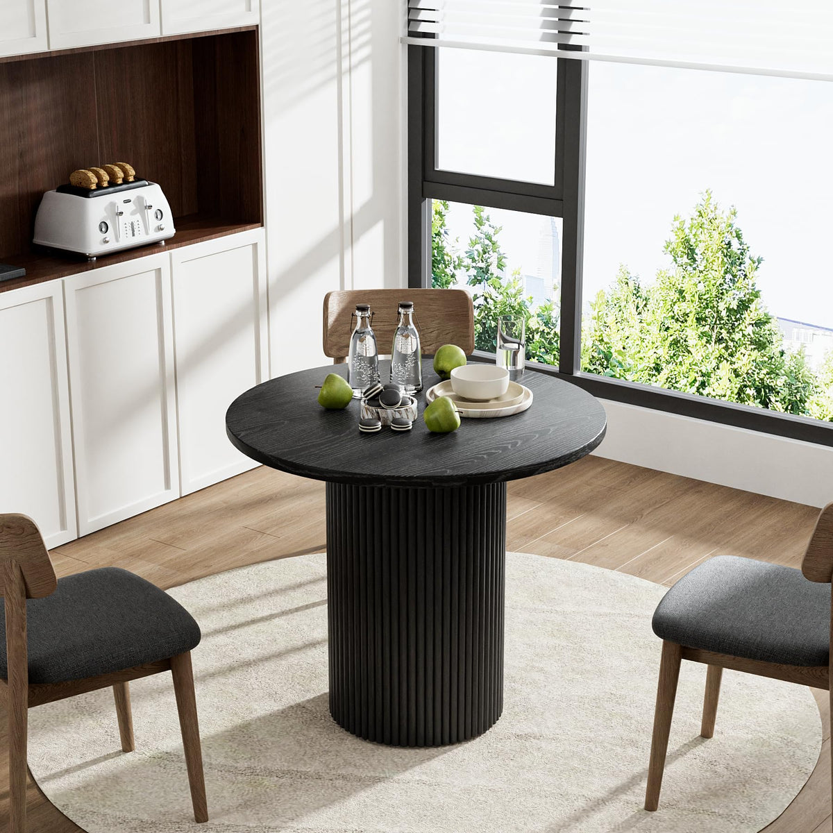 Inspired Saarinen Style 34.3" Round Wood Dining Table Fluted Kitchen Table Circle Dining Tables Modern Pedestal Tables Circular for 2-4