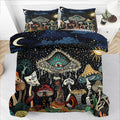Mushroom Comforter Set Queen Green, Hippie Bedding Sets Queen, Goth Comforter Boho Style Queen Size Quilt