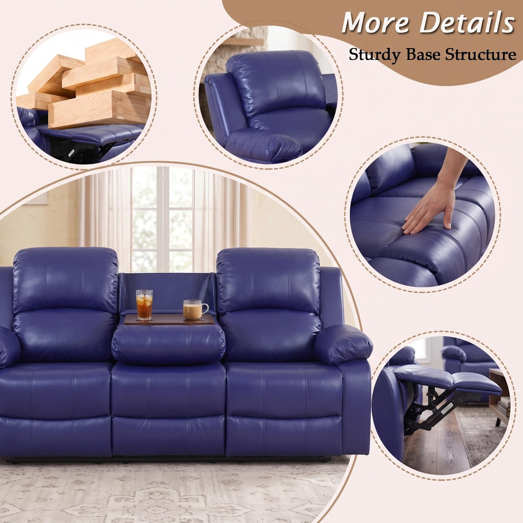 Leather Recliner Sofa Set, Leather Reclining Couch Furniture Sets, Purple Recliner Couch with 5 Recliners