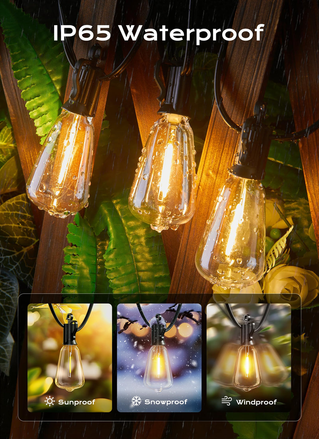 Outdoor String Lights, 75FT 22+2 LED ST38 LED Patio Lights Shatterproof, Dimmable IP65 Waterproof Connectable Hanging