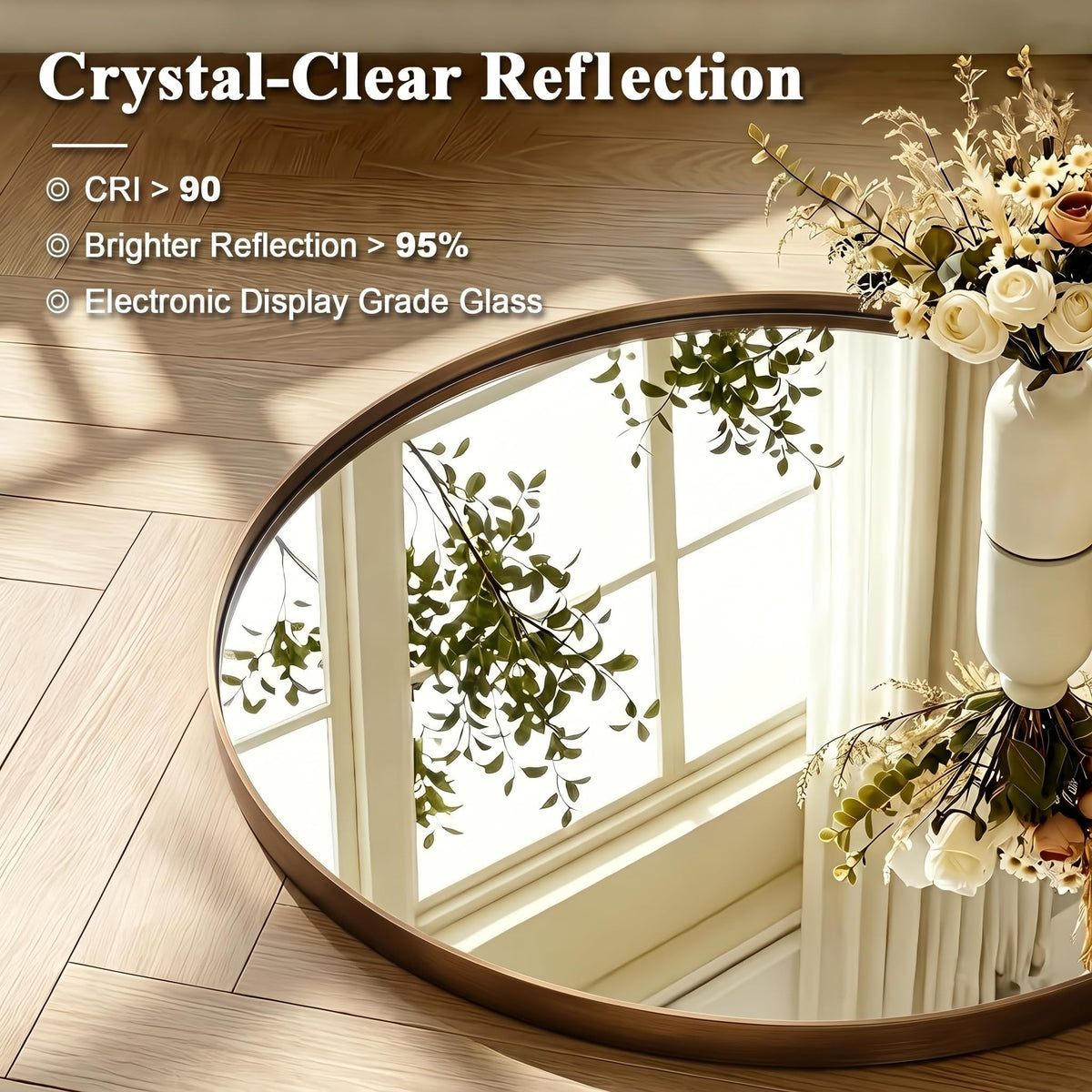 Bronze Round Mirror 36 inch, Oil Rubbed Bronze Round Mirror in Metal Frame, Anti-Rust Large Bronze Vanity Mirror, HD