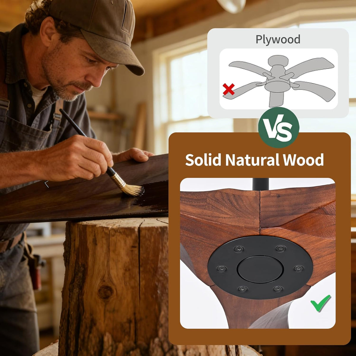 52" Wood Outdoor Ceiling Fan with Light & Remote