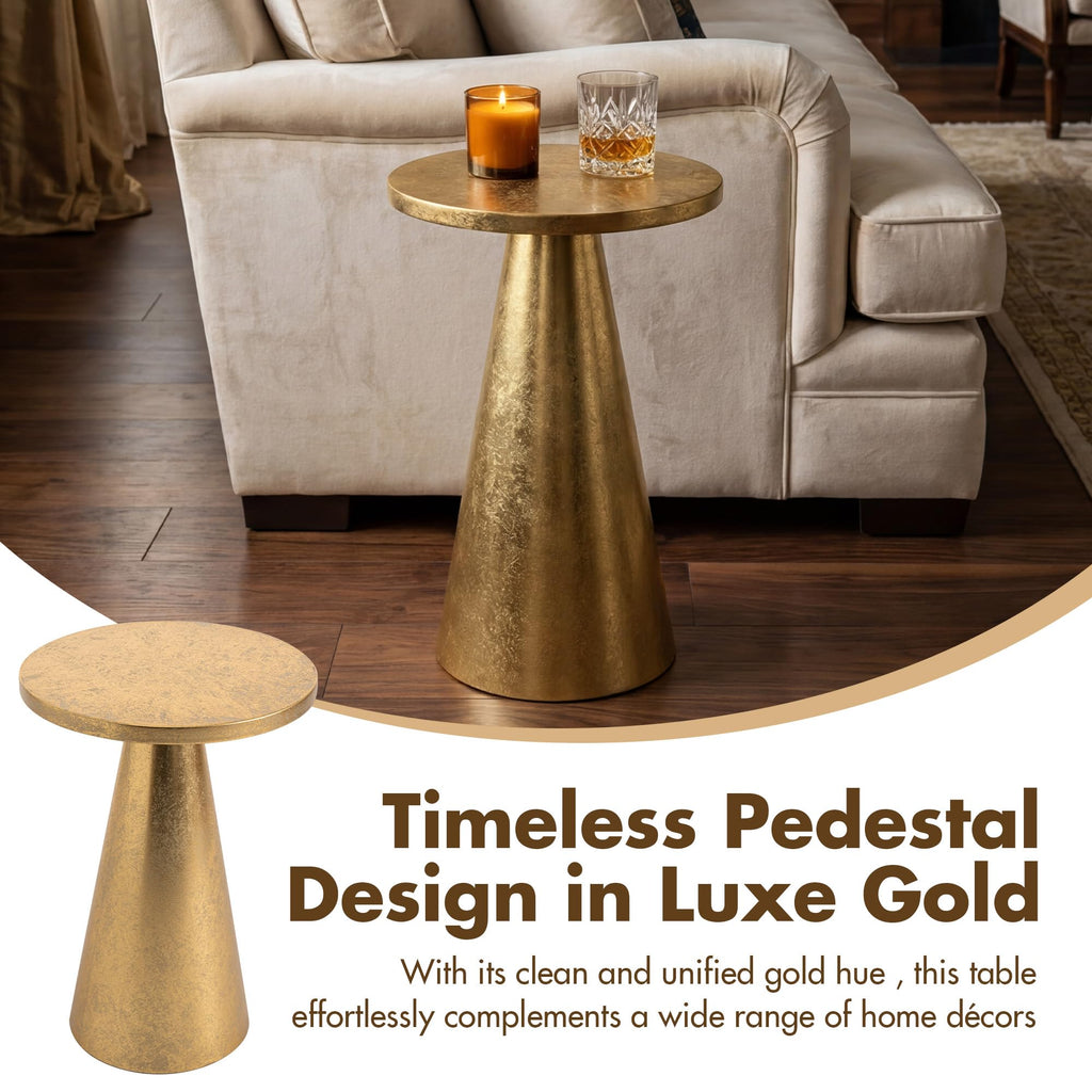 Inspired Saarinen Style Gold Round Pedestal, Modern Side Table for Couch & Sofa, Small Metal Drink Stand Accent Tables & Small Spaces