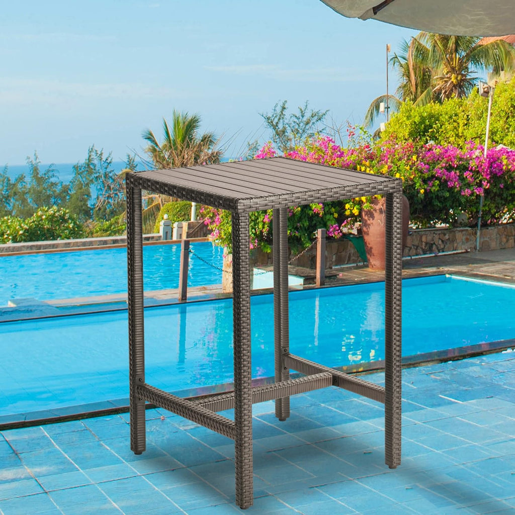 Outdoor Bar Table Patio Bar Height Bistro Table 39" Tall Outdoor High Top Square Pub Patio Table Wicker Rattan Metal