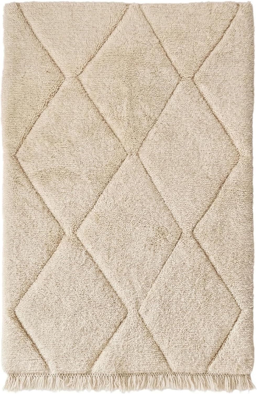 Handmade Moroccan Berber Wool Rug 6' x 9', Textured Diamond Pattern, 100% Wool Plush Pile, Neutral Beige/Taupe