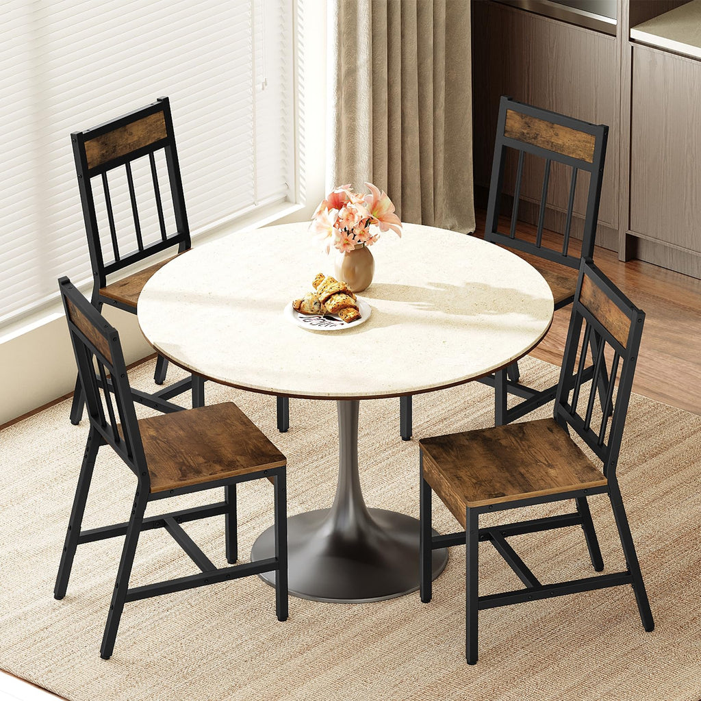 Dining Chairs Set of 4, Industrial Kitchen Chairs with Metal Frame, Slanted Back, Wooden Dining Chair Set, Rustic