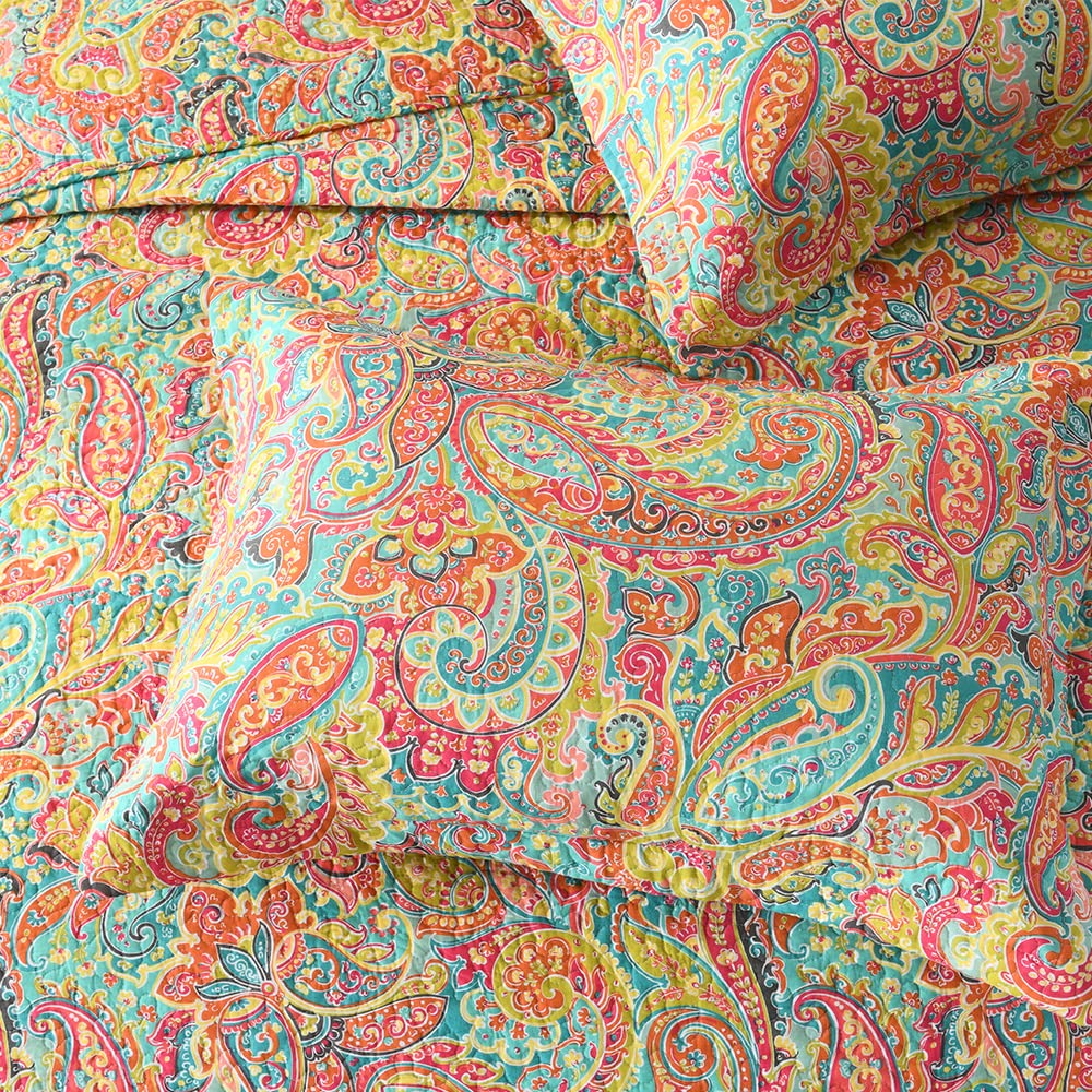 Paisley Quilt King Size, Soft Cotton Bedspread with 2 Shams, Lightweight Reversible Quilted Coverlet All Season