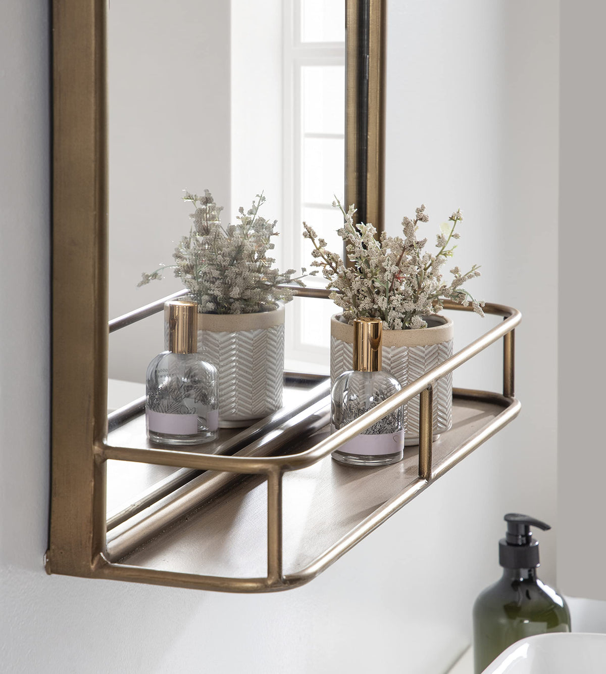 Estero Modern Arched Mirror with Shelf; 20 x 28; Gold; Transitional Arch Mirror for Wall